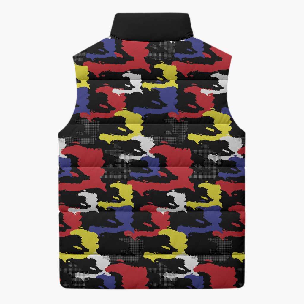 Haiti Map Camouflage Colorful Sleeveless Puffer Jacket - African Pride