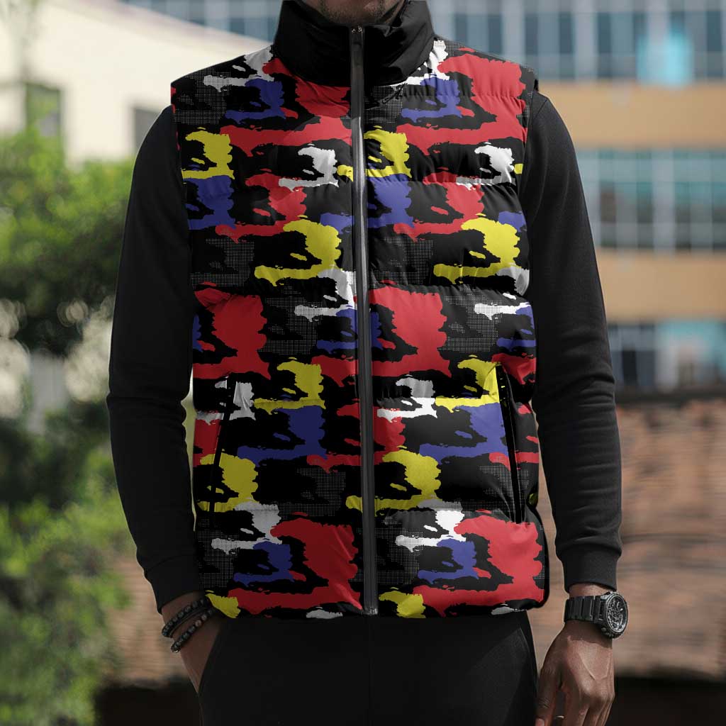 Haiti Map Camouflage Colorful Sleeveless Puffer Jacket - African Pride