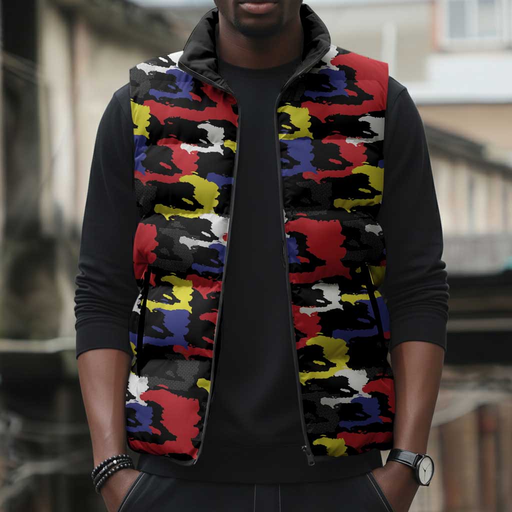 Haiti Map Camouflage Colorful Sleeveless Puffer Jacket - African Pride