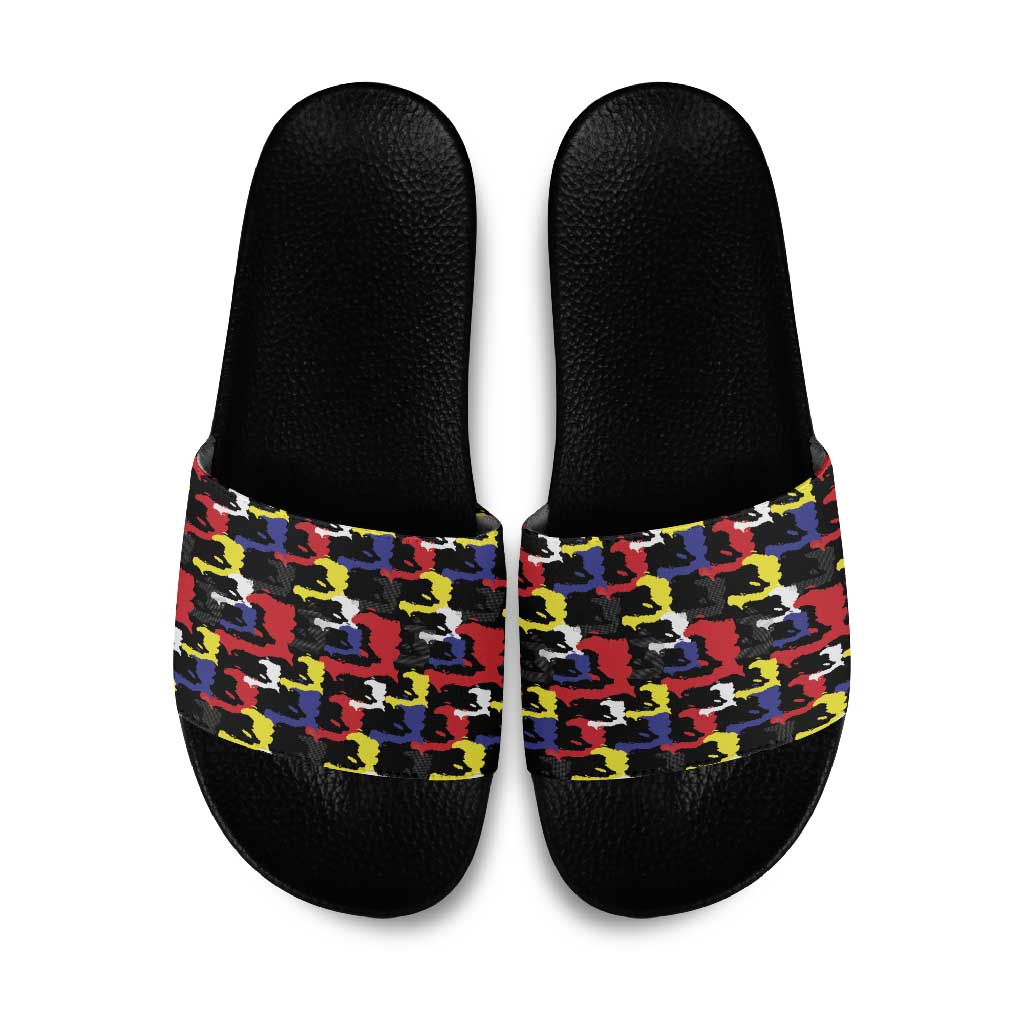 Haiti Map Camouflage Colorful Slide Sandals - African Pride
