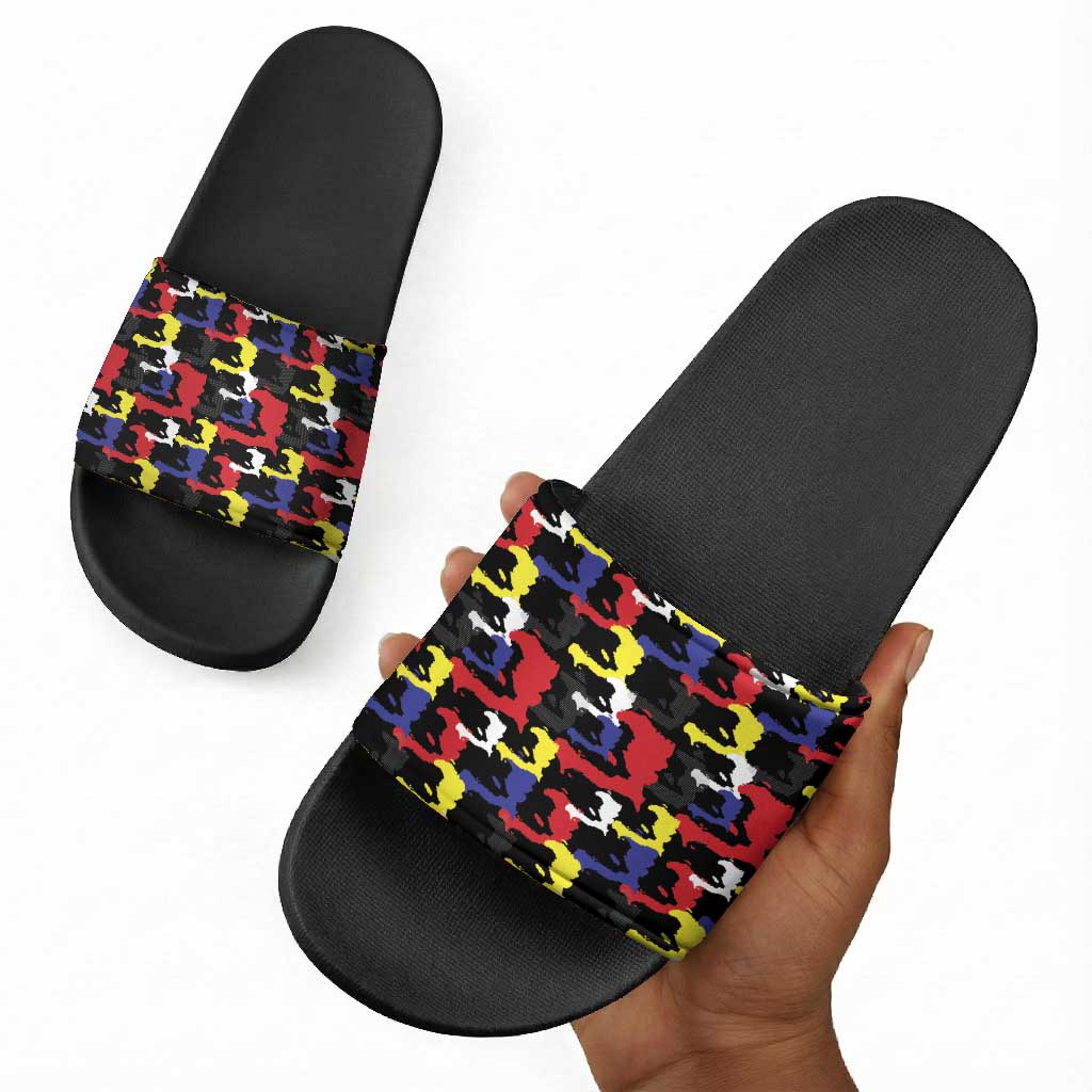 Haiti Map Camouflage Colorful Slide Sandals - African Pride