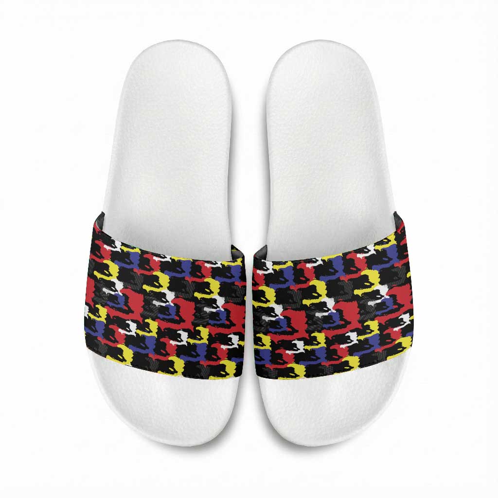 Haiti Map Camouflage Colorful Slide Sandals - African Pride