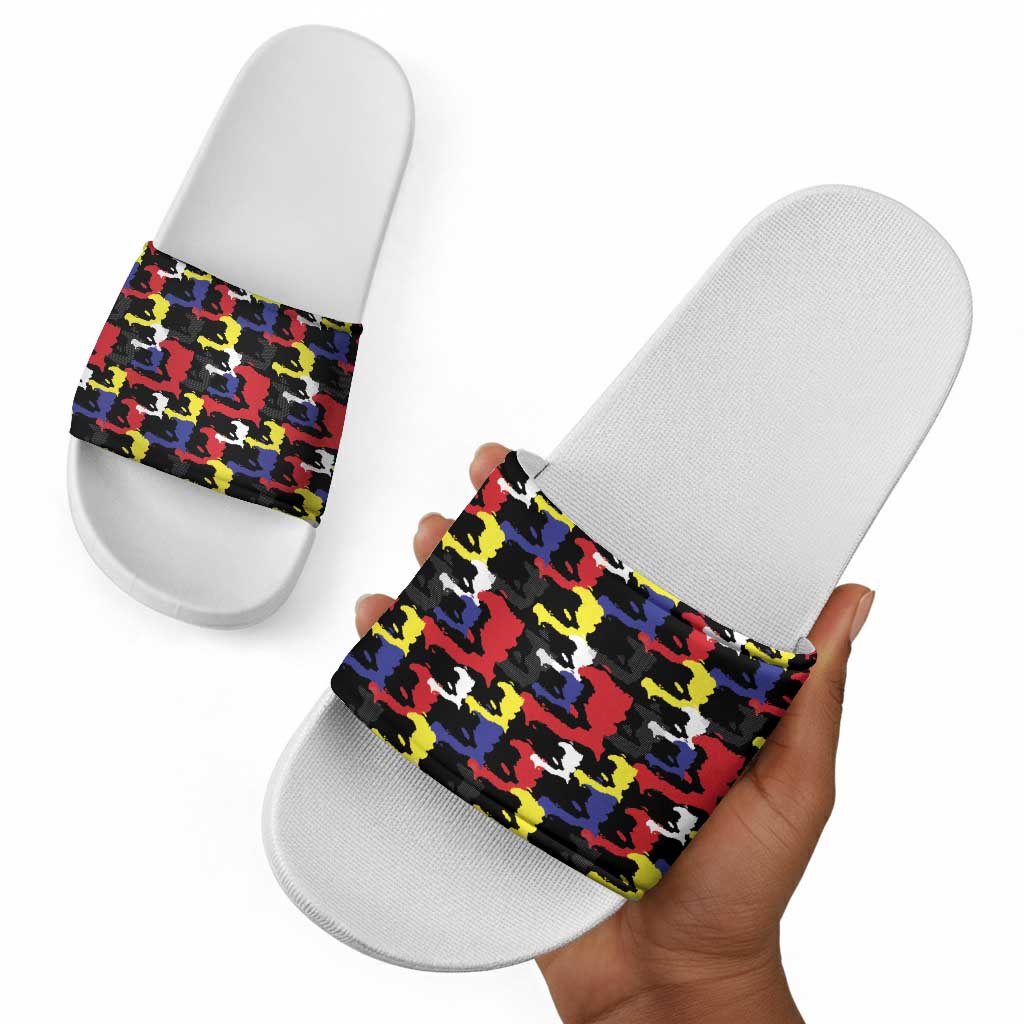 Haiti Map Camouflage Colorful Slide Sandals - African Pride