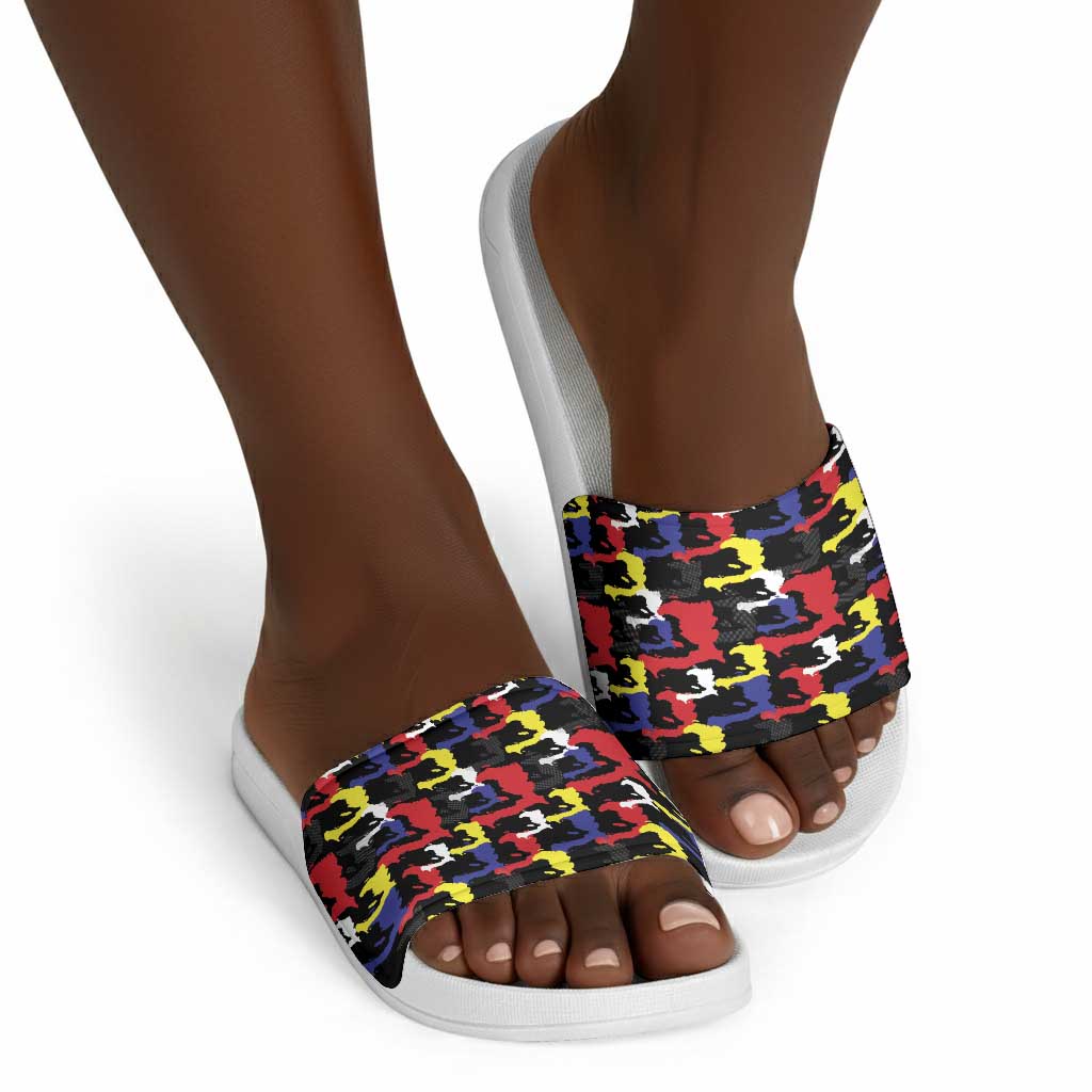 Haiti Map Camouflage Colorful Slide Sandals - African Pride