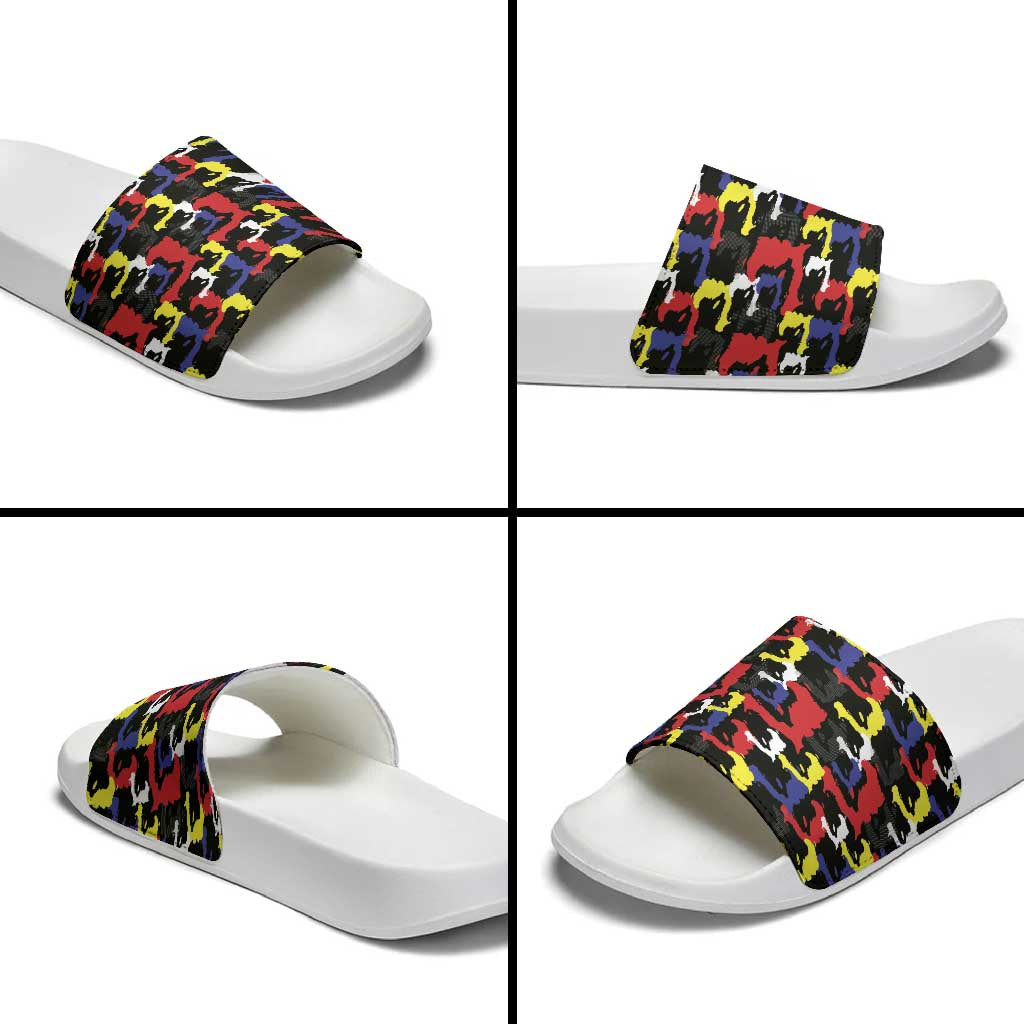 Haiti Map Camouflage Colorful Slide Sandals - African Pride