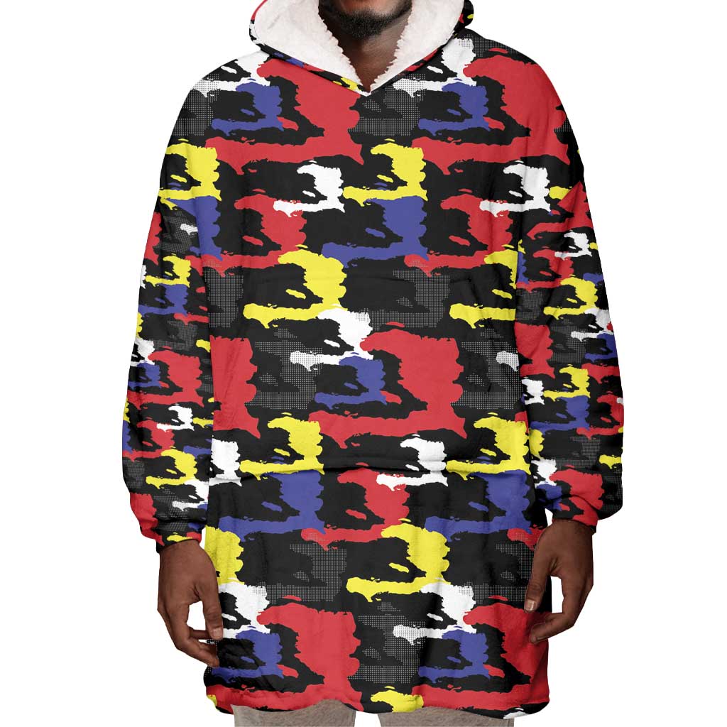 Haiti Map Camouflage Colorful Wearable Blanket Hoodie - African Pride