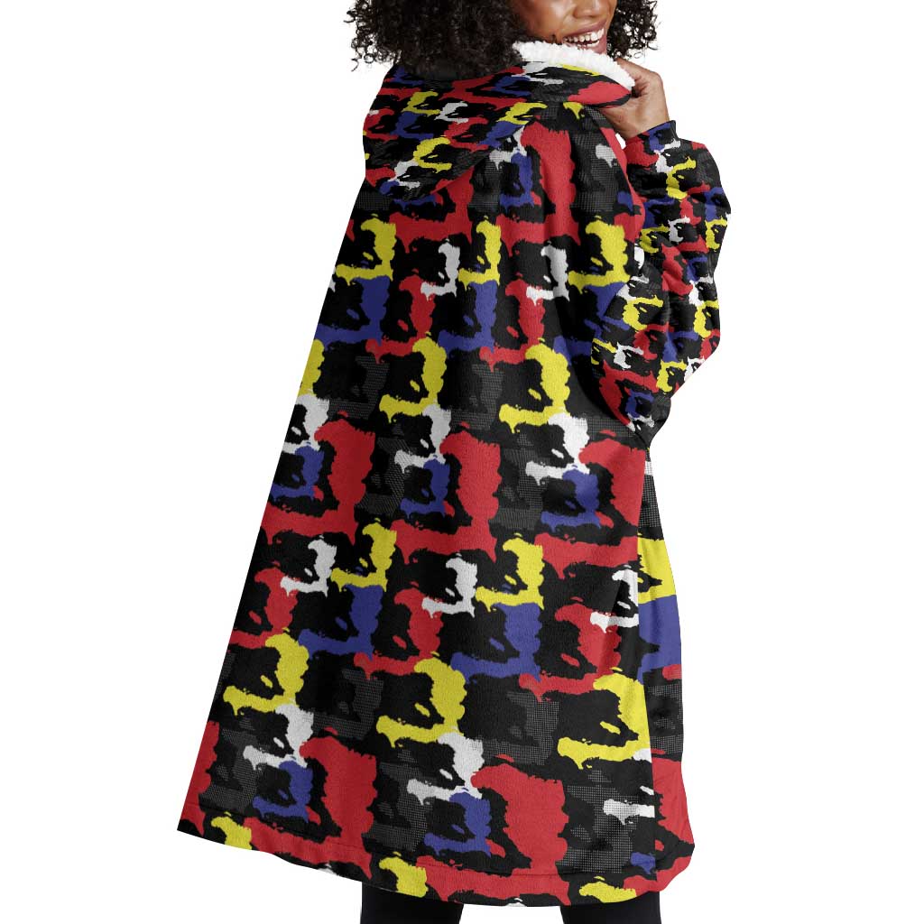 Haiti Map Camouflage Colorful Wearable Blanket Hoodie - African Pride