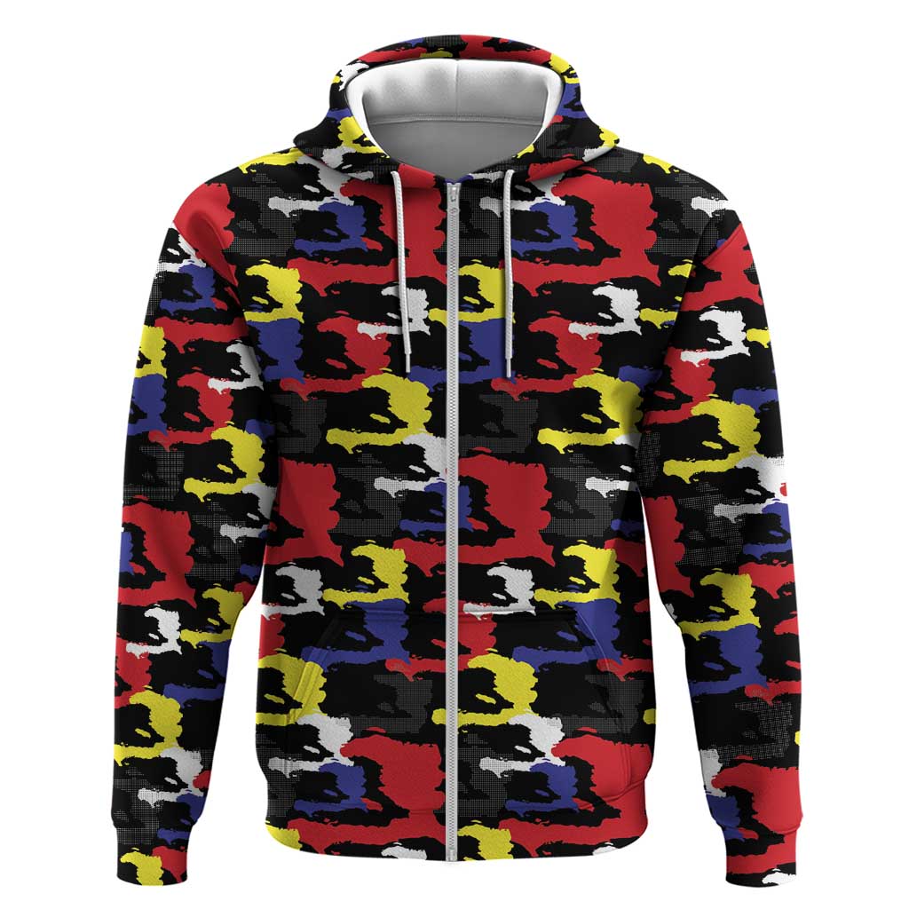 Haiti Map Camouflage Colorful Zip Hoodie - African Pride