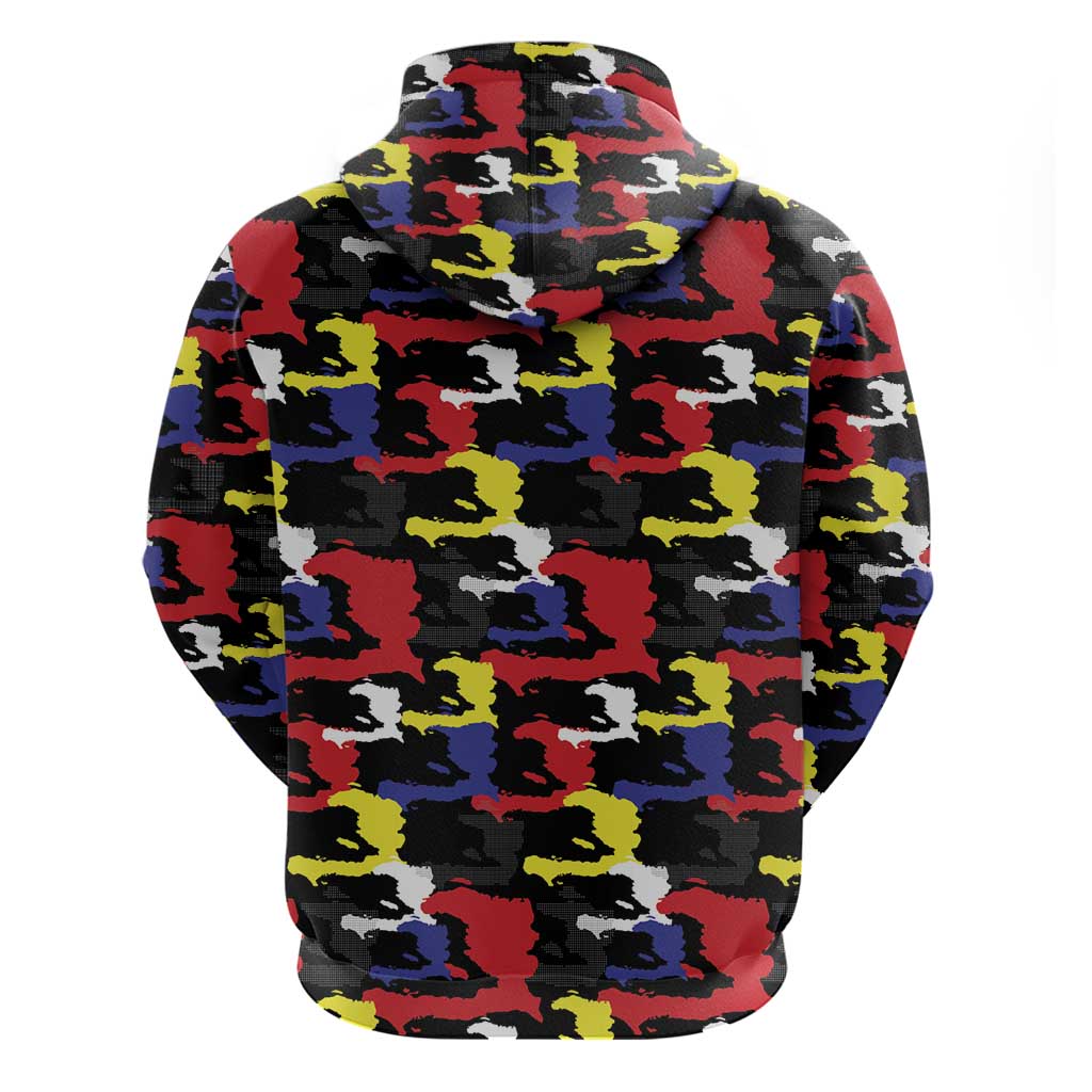Haiti Map Camouflage Colorful Zip Hoodie - African Pride