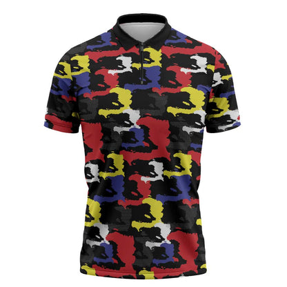 Haiti Map Camouflage Colorful Zipper Polo Shirt - African Pride