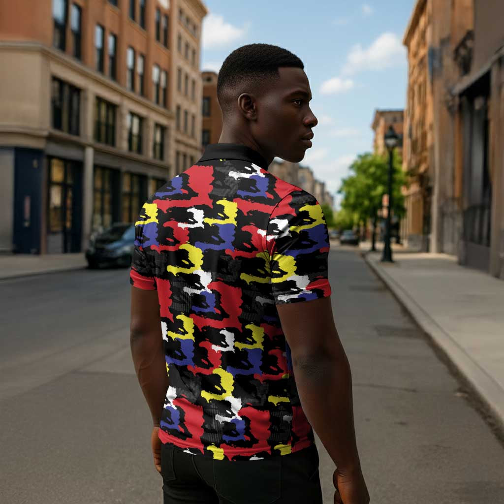 Haiti Map Camouflage Colorful Zipper Polo Shirt - African Pride