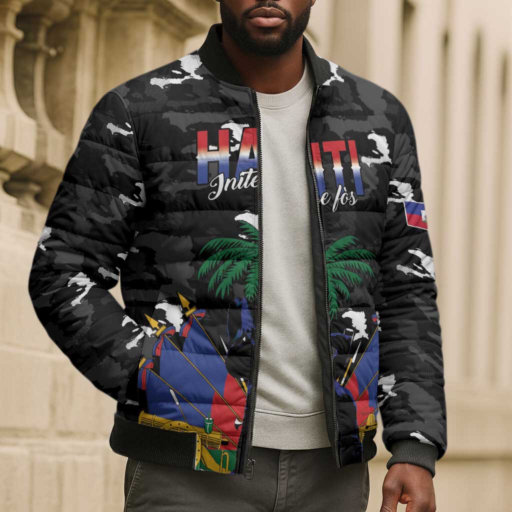 Personalized Haiti Map Camouflage Bomber Puffer Jacket Unique Style - African Pride