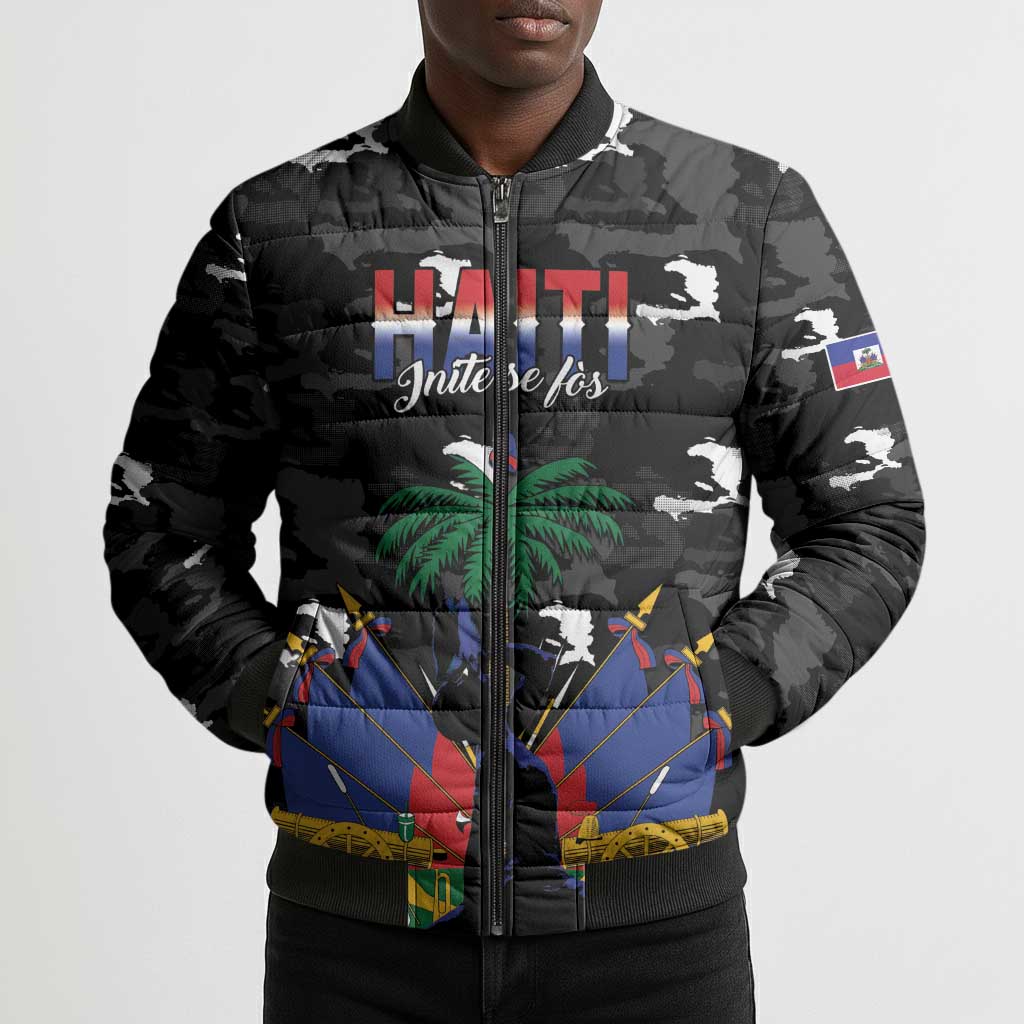 Personalized Haiti Map Camouflage Bomber Puffer Jacket Unique Style - African Pride