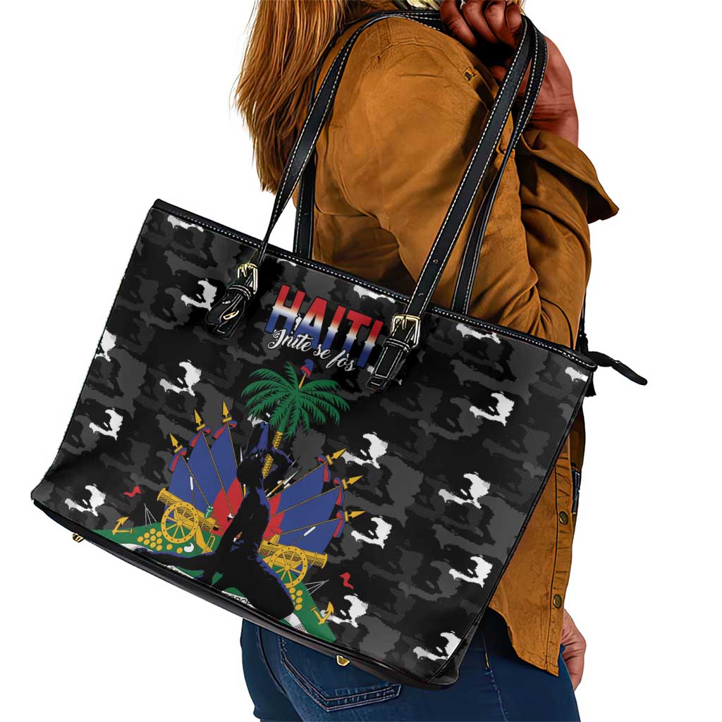 Haiti Map Camouflage Leather Tote Bag Unique Style - African Pride