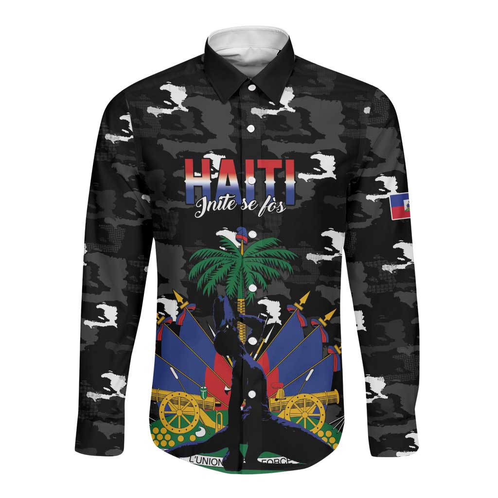 Personalized Haiti Map Camouflage Long Sleeve Button Shirt Unique Style - African Pride