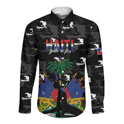 Personalized Haiti Map Camouflage Long Sleeve Button Shirt Unique Style - African Pride