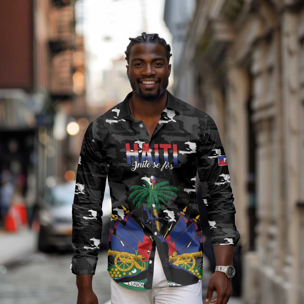Personalized Haiti Map Camouflage Long Sleeve Button Shirt Unique Style - African Pride