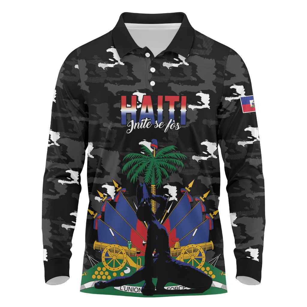 Personalized Haiti Map Camouflage Long Sleeve Polo Shirt Unique Style - African Pride