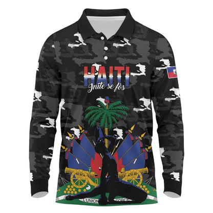 Personalized Haiti Map Camouflage Long Sleeve Polo Shirt Unique Style - African Pride