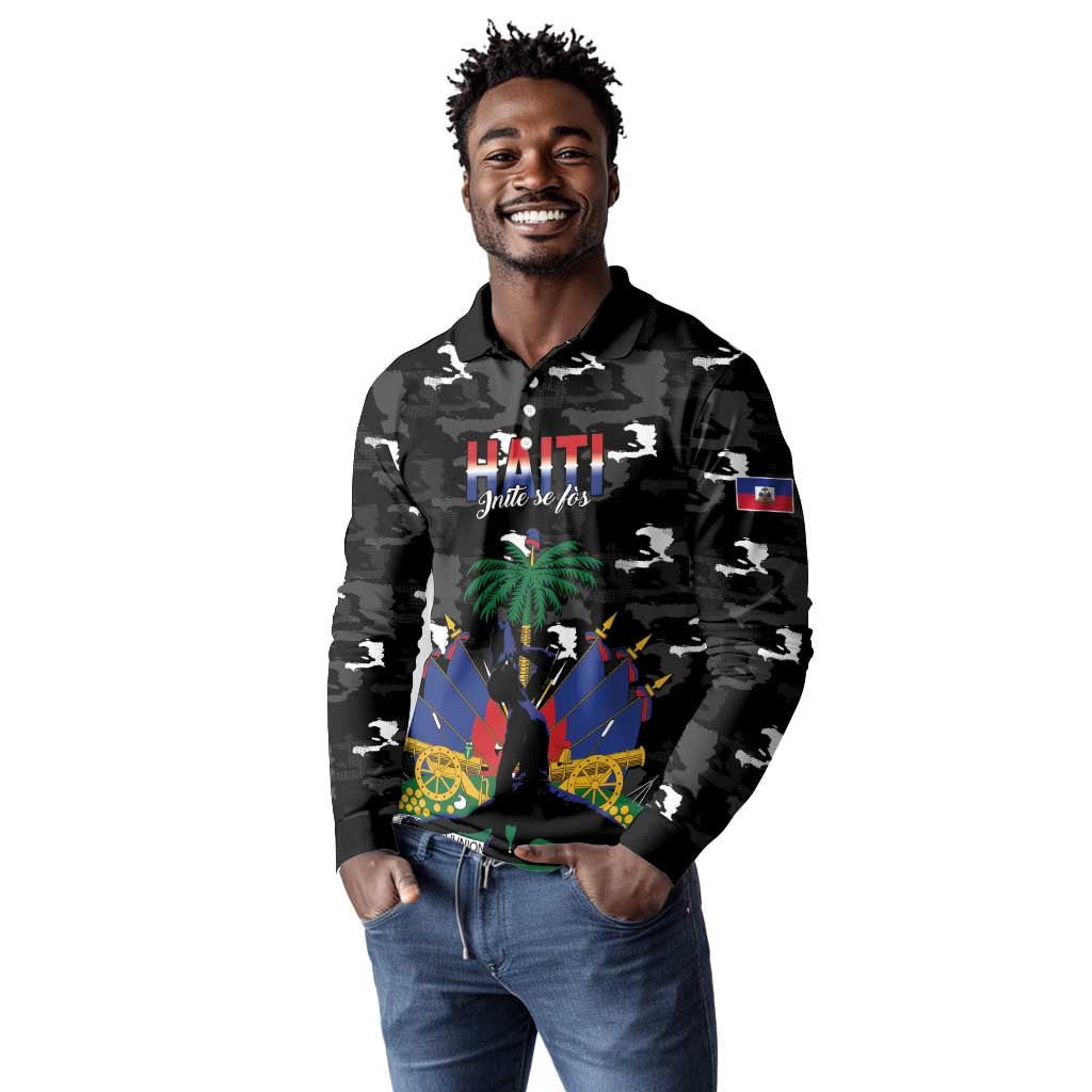 Personalized Haiti Map Camouflage Long Sleeve Polo Shirt Unique Style - African Pride