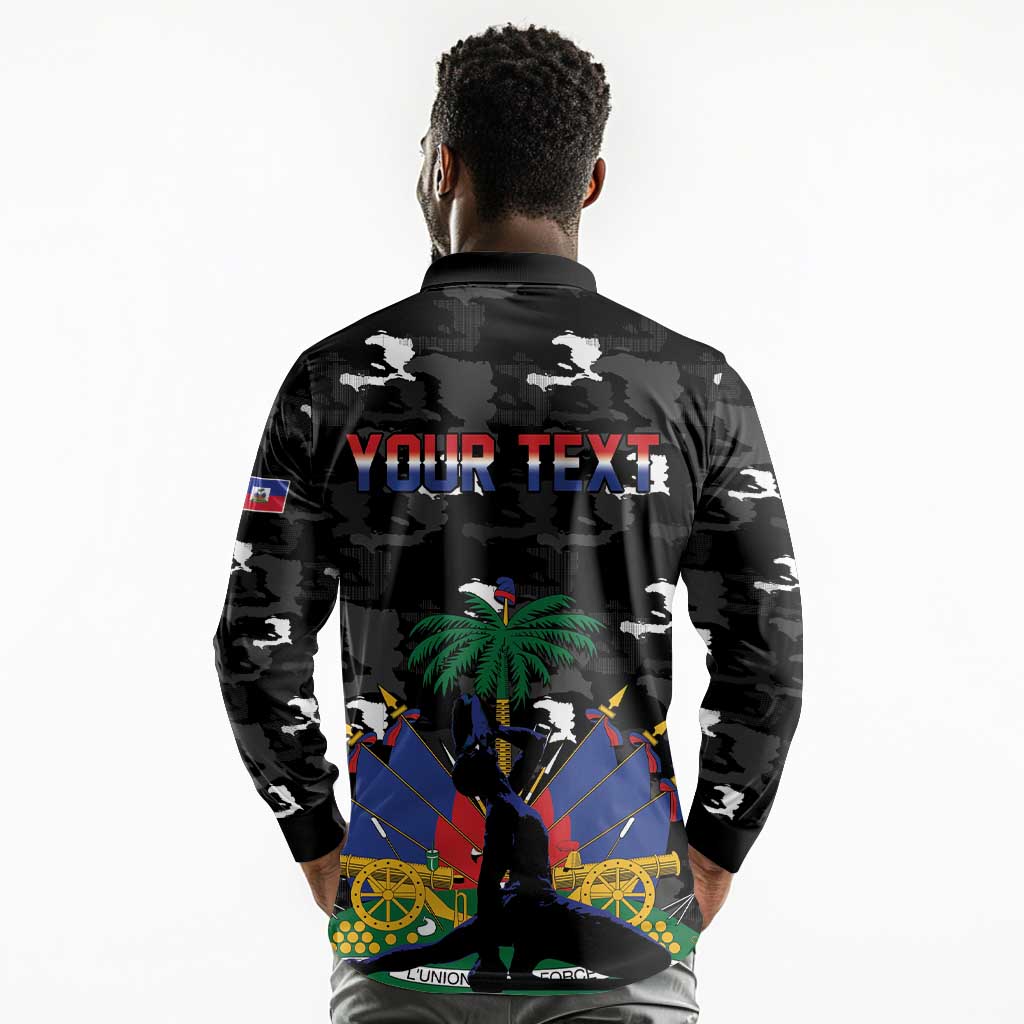 Personalized Haiti Map Camouflage Long Sleeve Polo Shirt Unique Style - African Pride
