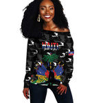 Personalized Haiti Map Camouflage Off Shoulder Sweater Unique Style - African Pride