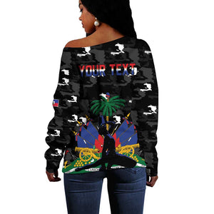 Personalized Haiti Map Camouflage Off Shoulder Sweater Unique Style - African Pride