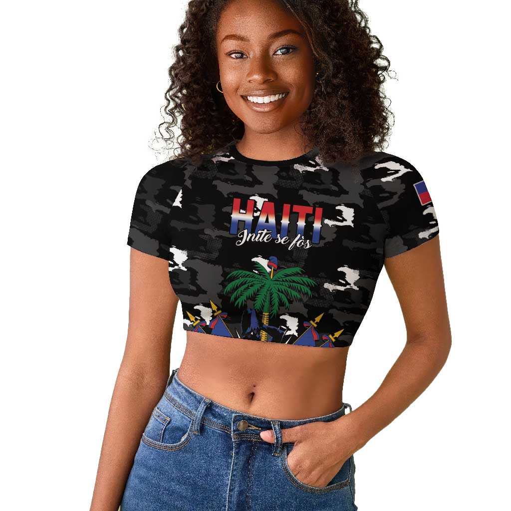 Personalized Haiti Map Camouflage Raglan Cropped T shirt Unique Style - African Pride