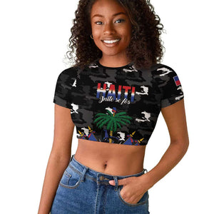 Personalized Haiti Map Camouflage Raglan Cropped T shirt Unique Style - African Pride