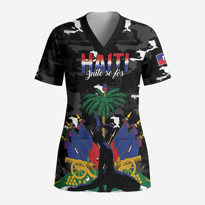 Personalized Haiti Map Camouflage Scrub Top Unique Style - African Pride