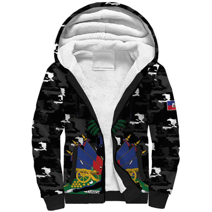 Personalized Haiti Map Camouflage Sherpa Hoodie Unique Style - African Pride