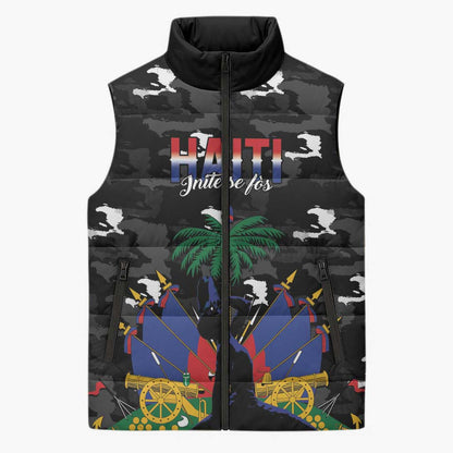 Personalized Haiti Map Camouflage Sleeveless Puffer Jacket Unique Style - African Pride
