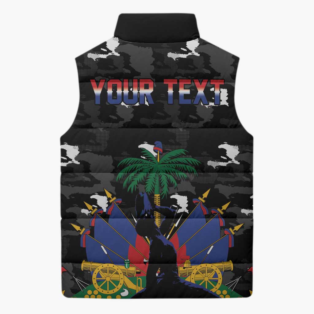 Personalized Haiti Map Camouflage Sleeveless Puffer Jacket Unique Style - African Pride