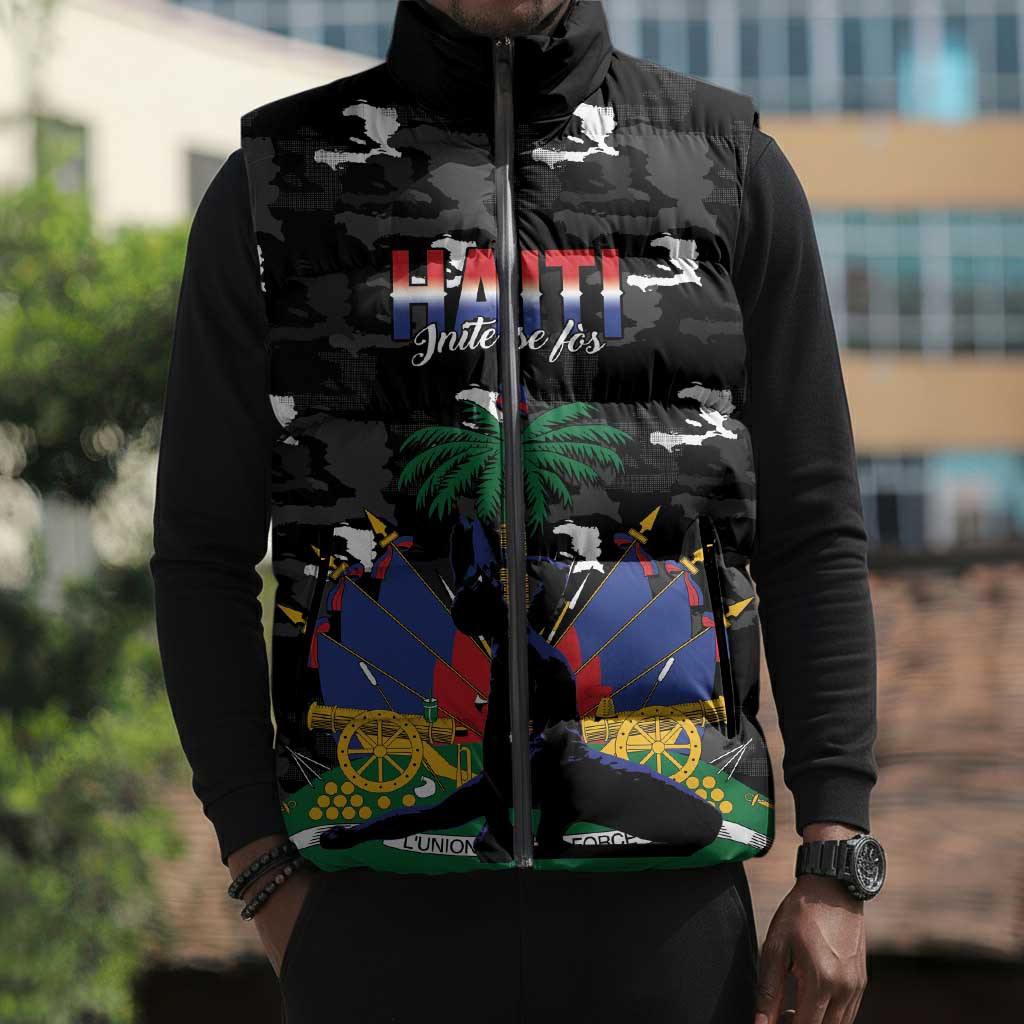 Personalized Haiti Map Camouflage Sleeveless Puffer Jacket Unique Style - African Pride