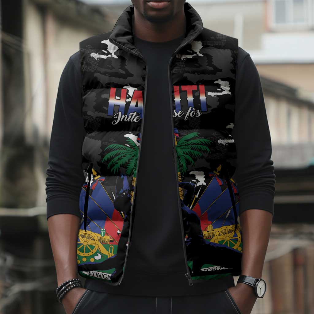 Personalized Haiti Map Camouflage Sleeveless Puffer Jacket Unique Style - African Pride