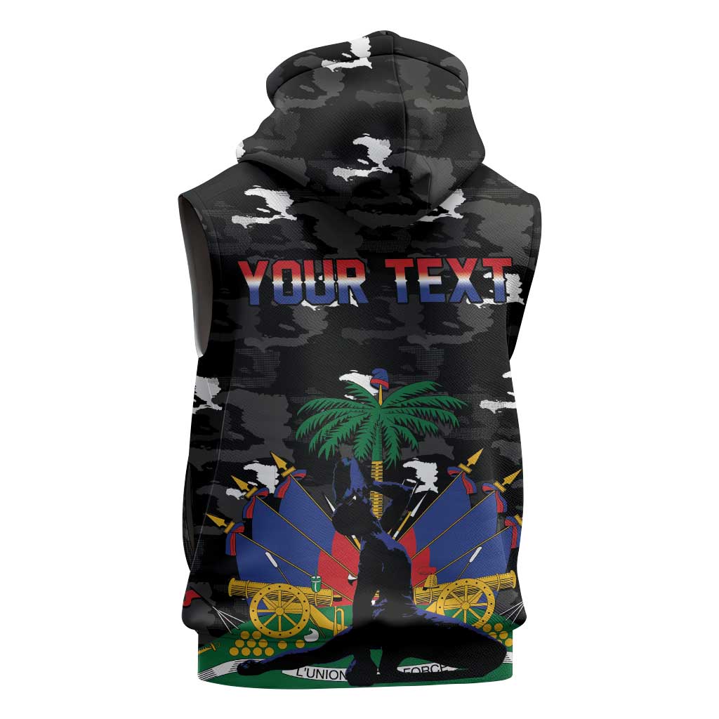 Personalized Haiti Map Camouflage Sleeveless Zip Hoodie Unique Style - African Pride