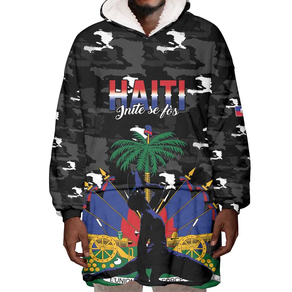 Personalized Haiti Map Camouflage Wearable Blanket Hoodie Unique Style - African Pride