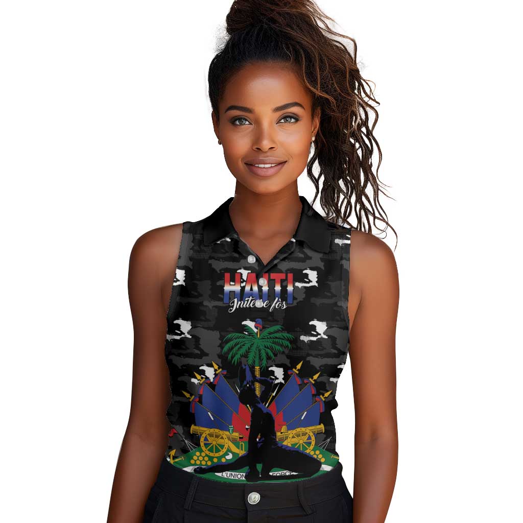 Personalized Haiti Map Camouflage Women Sleeveless Polo Shirt Unique Style - African Pride