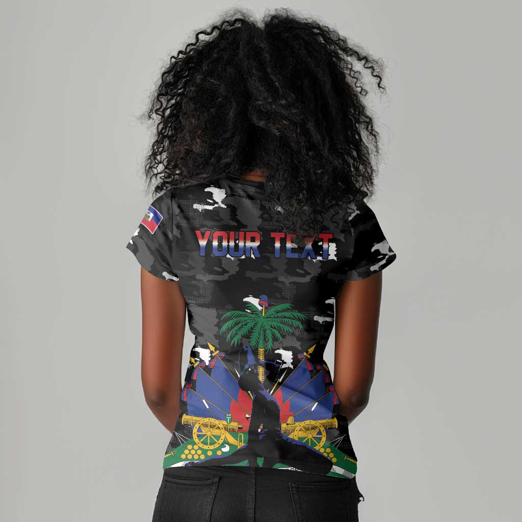 Personalized Haiti Map Camouflage Women V-Neck T-Shirt Unique Style - African Pride