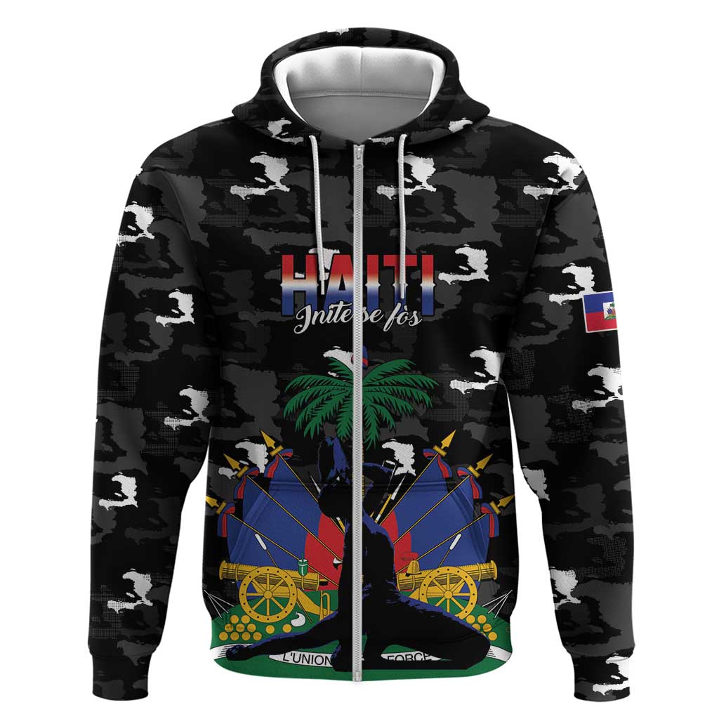 Personalized Haiti Map Camouflage Zip Hoodie Unique Style - African Pride