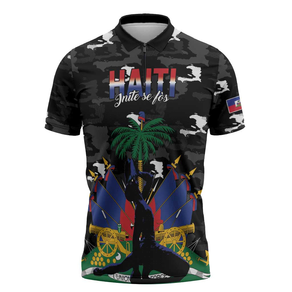 Personalized Haiti Map Camouflage Zipper Polo Shirt Unique Style - African Pride