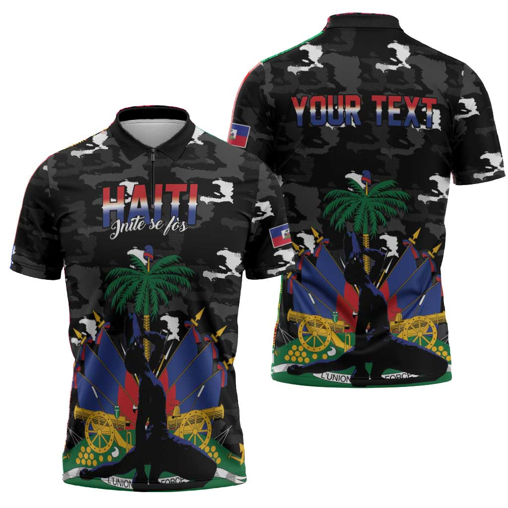 Personalized Haiti Map Camouflage Zipper Polo Shirt Unique Style - African Pride