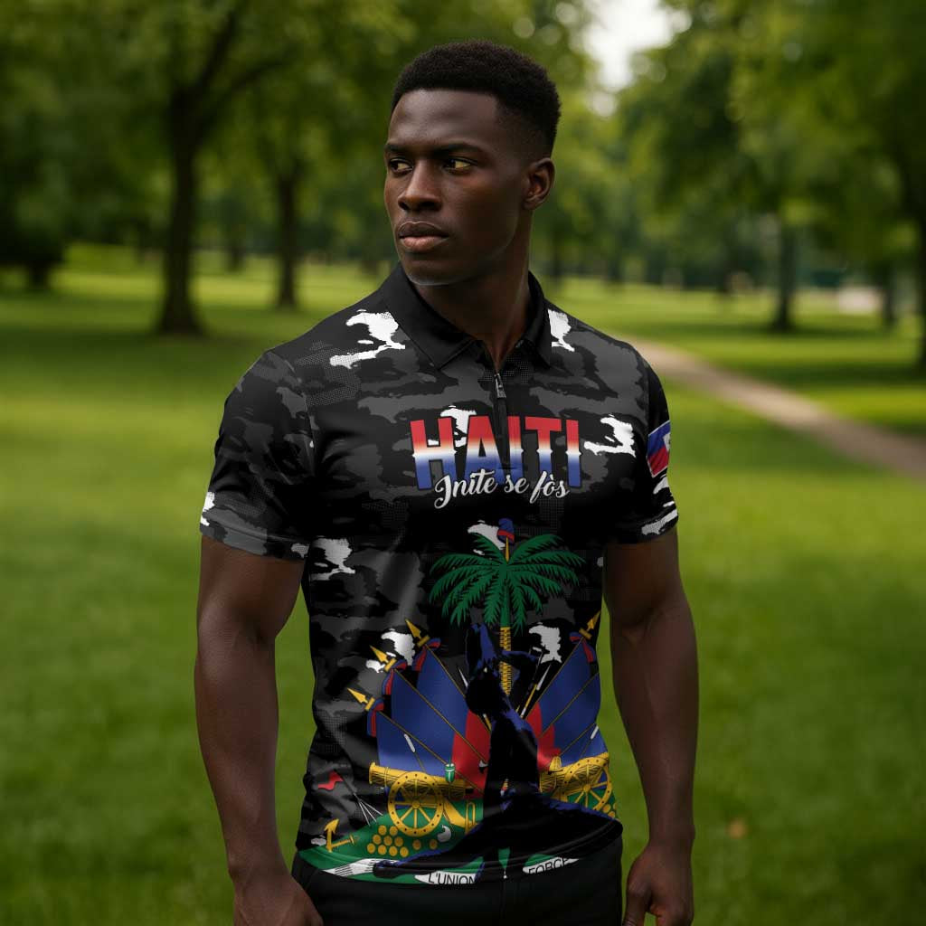 Personalized Haiti Map Camouflage Zipper Polo Shirt Unique Style - African Pride