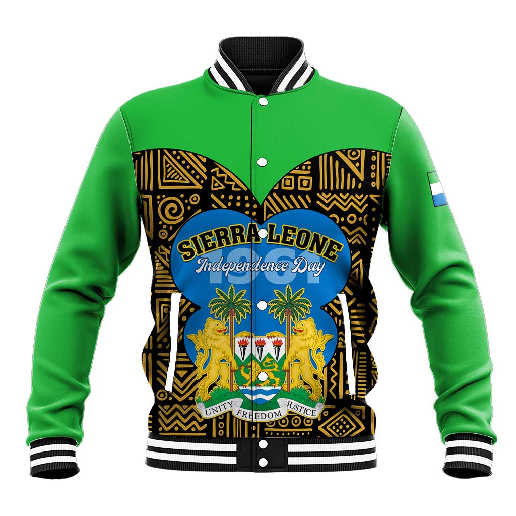 Sierra Leone Independence Day 2024 Baseball Jacket Happy 63rd Anniversary African Pattern LT01