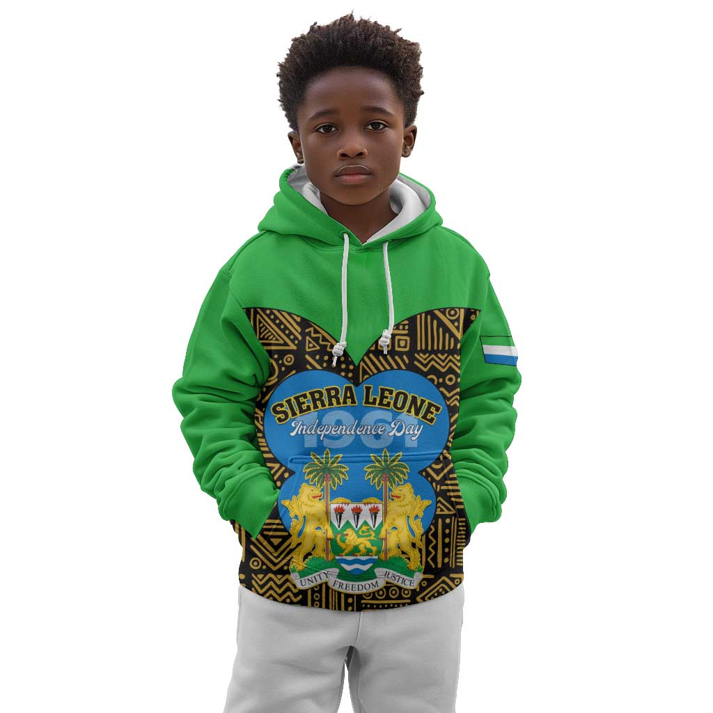 Sierra Leone Independence Day 2024 Kid Hoodie Happy 63rd Anniversary African Pattern