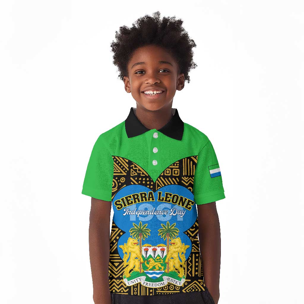 Sierra Leone Independence Day 2024 Kid Polo Shirt Happy 63rd Anniversary African Pattern