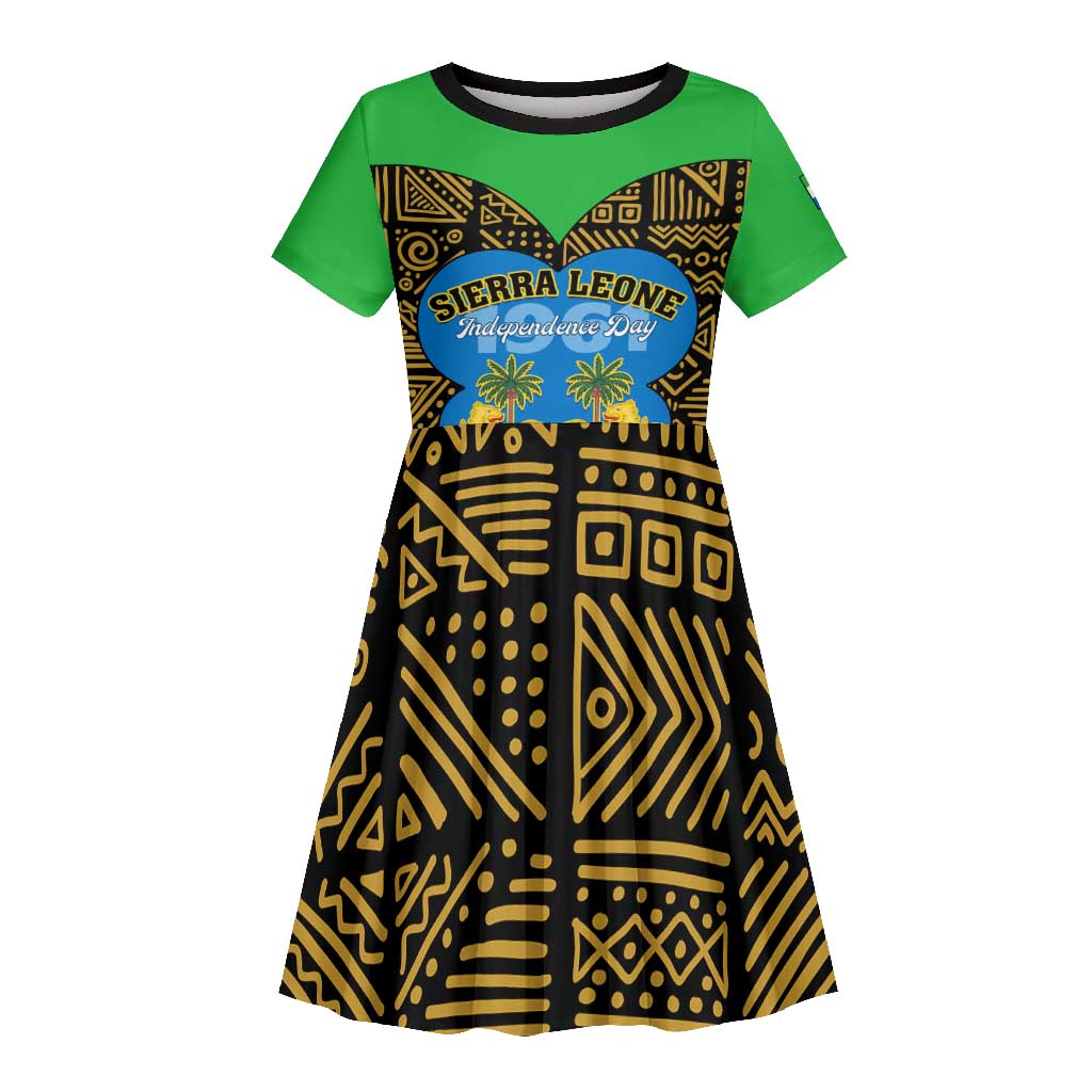 Sierra Leone Independence Day 2024 Kid Short Sleeve Dress Happy 63rd Anniversary African Pattern