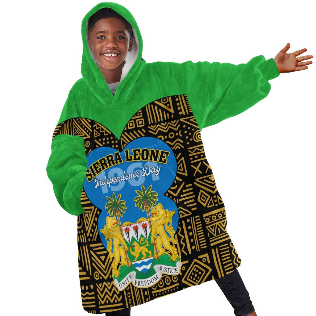 Sierra Leone Independence Day 2024 KId Wearable Blanket Hoodie Happy 63rd Anniversary African Pattern