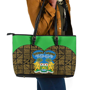 Sierra Leone Independence Day 2024 Leather Tote Bag Happy 63rd Anniversary African Pattern