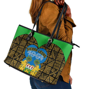 Sierra Leone Independence Day 2024 Leather Tote Bag Happy 63rd Anniversary African Pattern